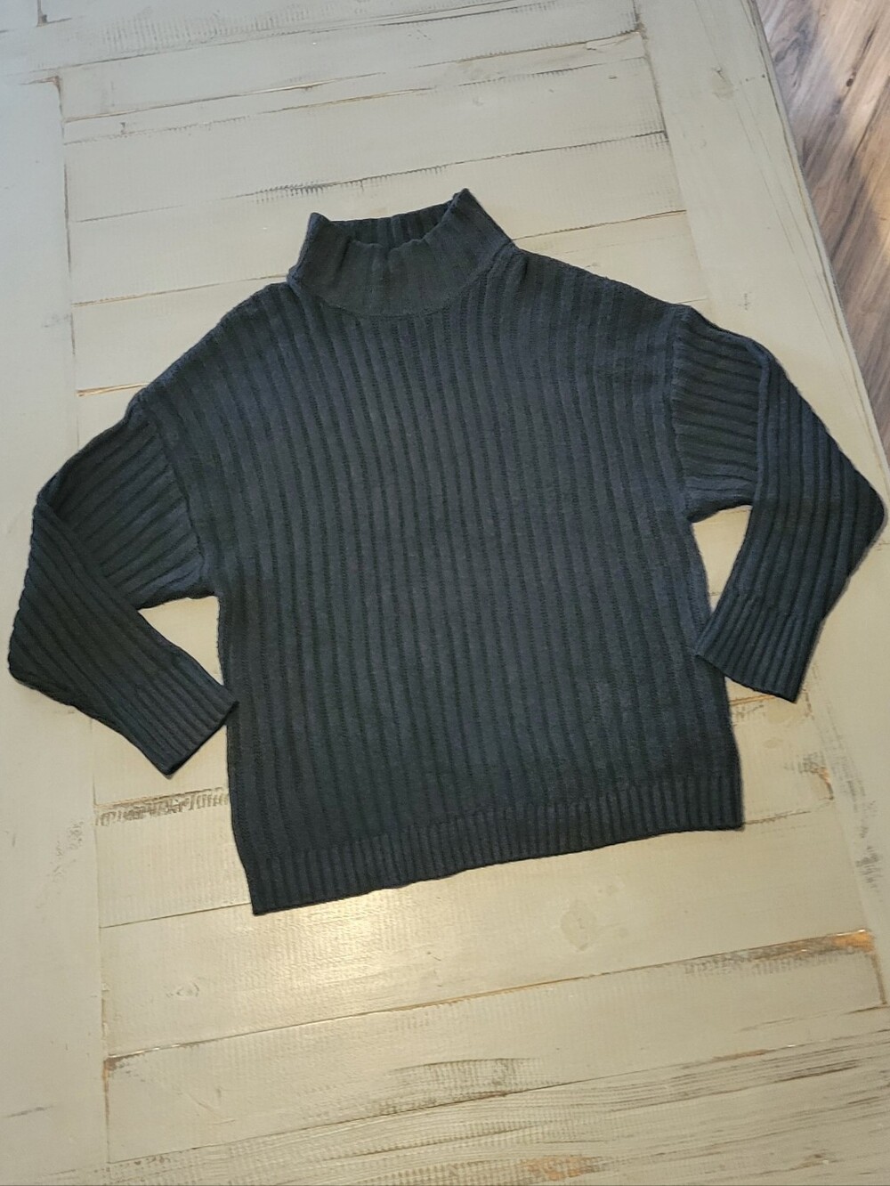 Time and Tru Ribbed Mock Neck Sweater - Charcoal Black XXL